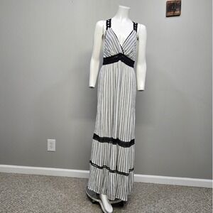 Anthropologie Lilka Maxi Sun Dress Small Striped Crochet‎ Racerback Tiered Crepe